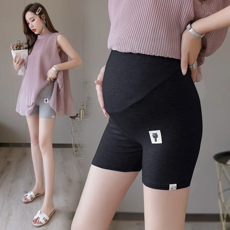 

Pregnant Modal Outwear Cat Shorts Maternity High & Low Waist Care Belly Safety Pants Mother Stretch Breathable Leggings Clothing