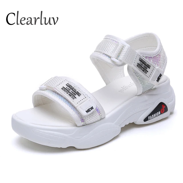

2019 summer new muffin bottom fish mouth sandals wedge with sequins slip open toe casual comfortable Roman sandals C1367