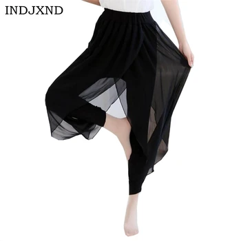

INDJXND Women 2019 Fashion Summer New Thin Chiffon Pants Loose Pleated Casual Ladies Black Harem Pants Plus Size Hot Sale S-6XL