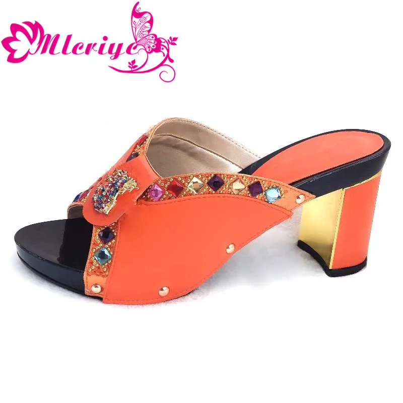 

orange color Latest Italian Women Sandals Shoes Decorated with Rhinestone Open Toe Sexy Ladies Shoes Party Wedding Shoes Pumps