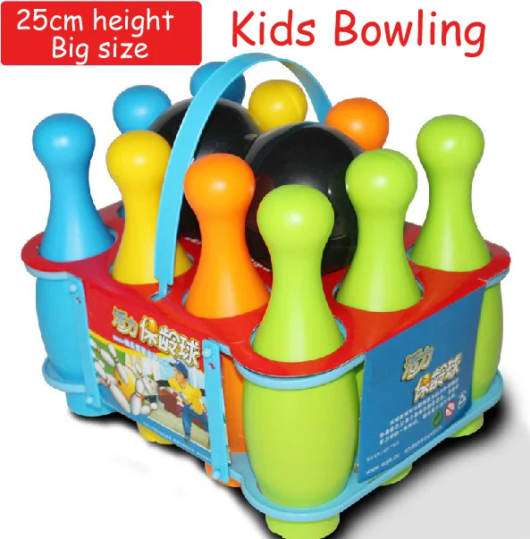 Cheap (10 bottle and 2 ball) Big size ABS safety kids child children Bowling gutterball TECMO BOWL ball toys indoor sports play