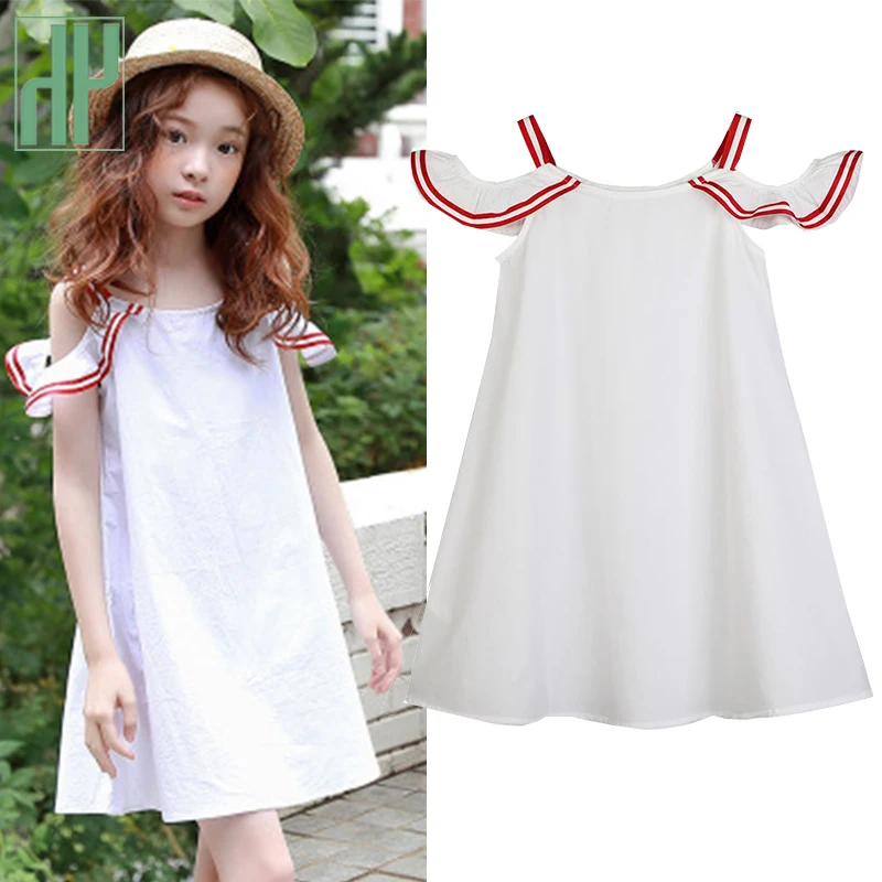 

Children's dresses Summer White Beach Dress off shoulder elegant dress for girls costume Cute Toddler Teens Kids Clothing