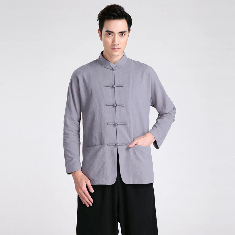 Mens Kung Fu Martial Suit Martial Arts Kung Fu Uniform Long Sleeve Coat Tops and Pants Beige-3XL