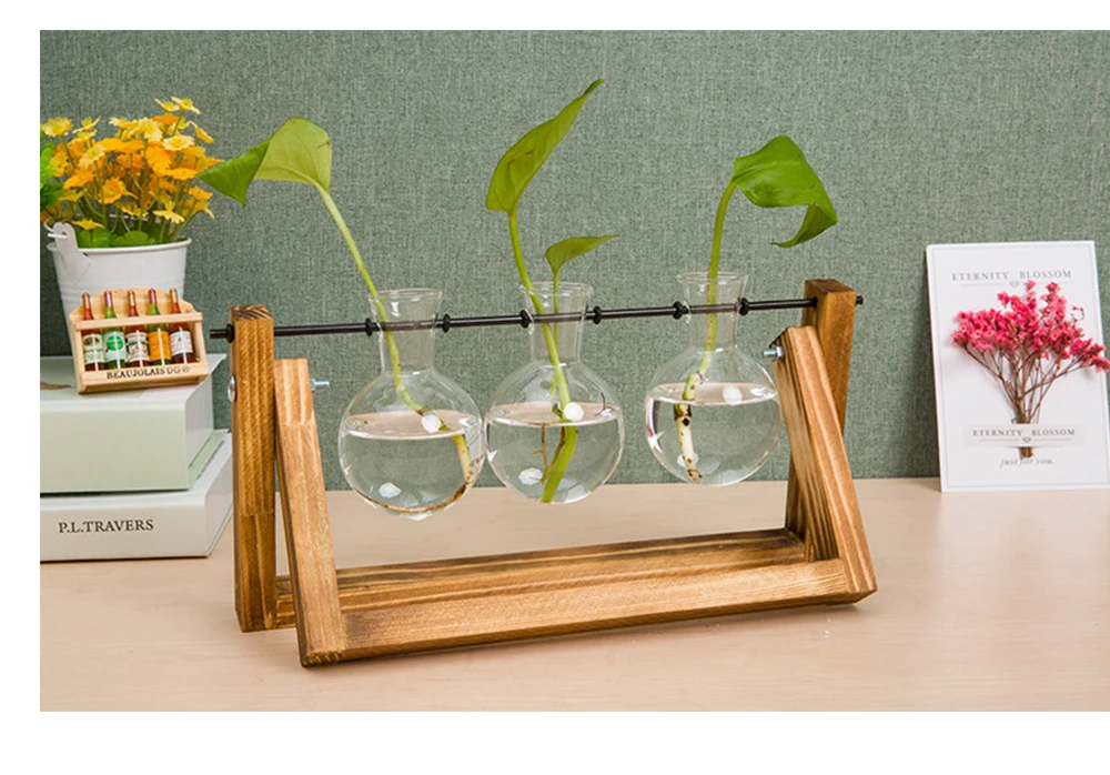 Креативная деревянная подставка стеклянный террариум контейнер Гидропоника цветочный горшок настольная ваза DIY домашний офисный, Свадебный декор