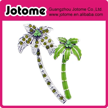 

Green Coconut Palm Tree Crystal Pin Brooch 1.5 x 2 inches