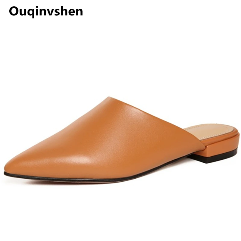 

Ouqinvshen Pointed Toe Mules Shoes Women Square Heel High-quality Causual Concise Women Shoes 2018 Fashion Slippers Women Summer