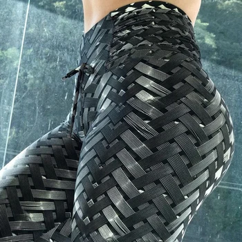 2018 New Black Weaving Printed Tie Women Fitness Leggings Push Up Workout Leggings Elastic Female Sporting Leggins Pants 1
