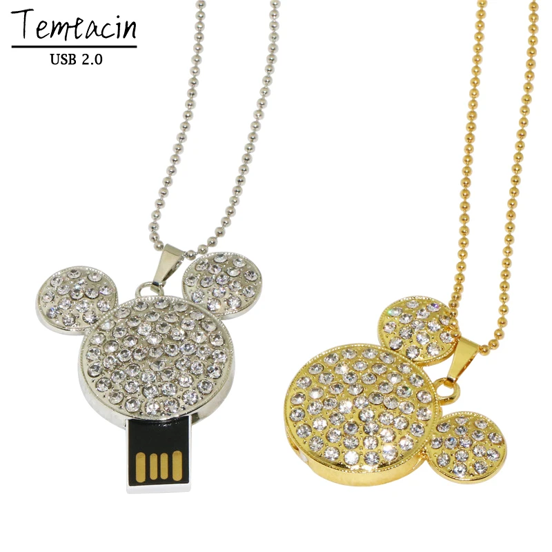 Mickey Mouse Crystal Necklace USB Memory Stick Flash Drive