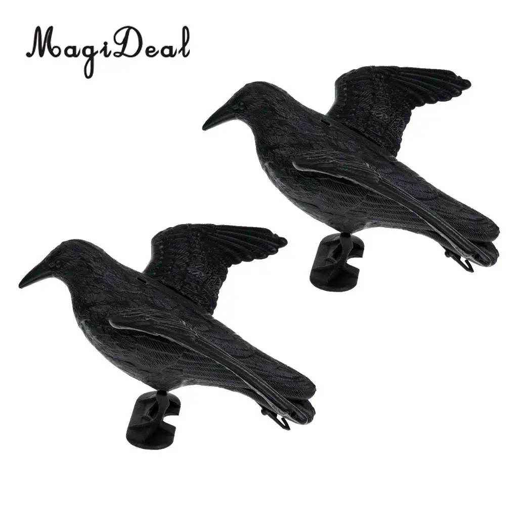 MagiDeal 2 Pieces Lifelike Full Body Crow Decoy Raven Hunting Decoy Bird Scarer Greenhand Gear 