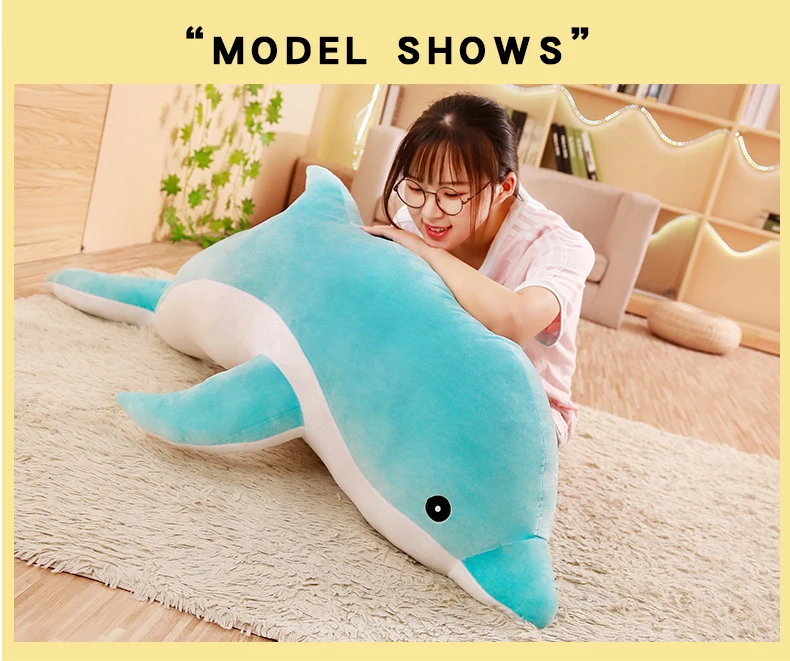 Dorimytrader New Soft Sea Animal Dolphin Plush Pillow Giant Stuffed Cartoon Dolphin Shark Toy Doll for Kids Adults Gift Decoration 140cm 160cm DY50447 (3)