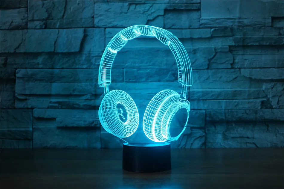 3D DJ наушники Illlusion лампа Студия Наушники для контроля звучания Hi-Fi музыкальные наушники 3d ночник цвет спальня настольная лампа домашний Декор led светильник на батарейках лава лампа лампа для кровати