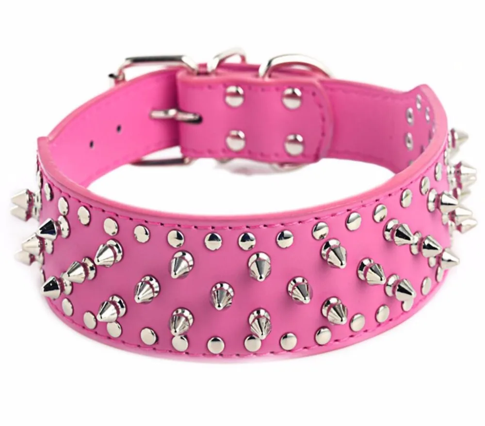 Dog collar 2inch Wide large dog Spiked Studded Leather Dog Collars 5*51-66cm For Medium Large Breeds Pitbull Mastiff Boxer Bully 3 colors pet collar