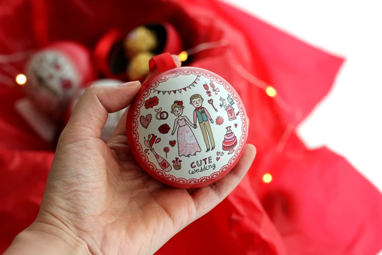 1 шт. красный праздничный маленькая круглая коробка сферические Мячик с эльфом Свадебные Конфеты Ювелирные изделия жестяная коробка для хранения Рождество для детей коробка конфет подарок