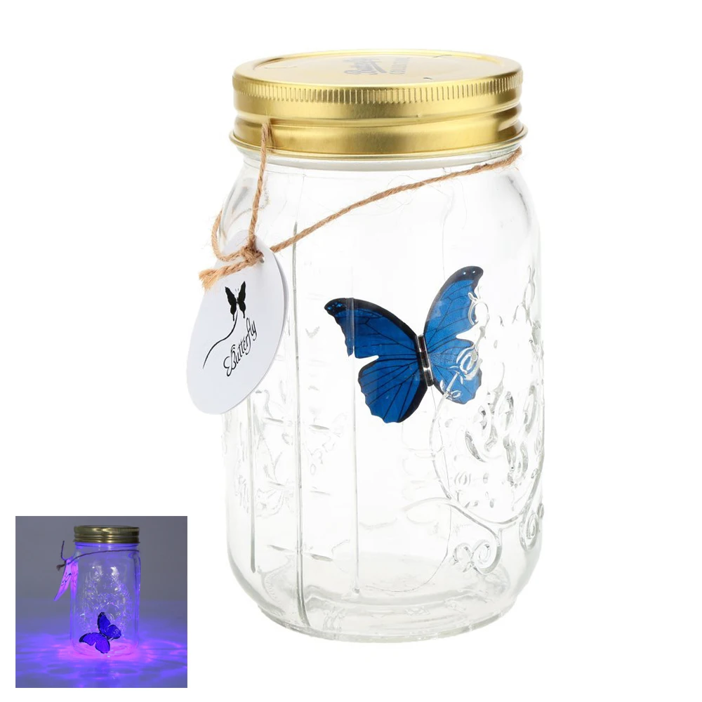 Günstige Romantische Glas LED Lampe Schmetterling Jar Valentine Kinder Geschenk Dekoration Blau