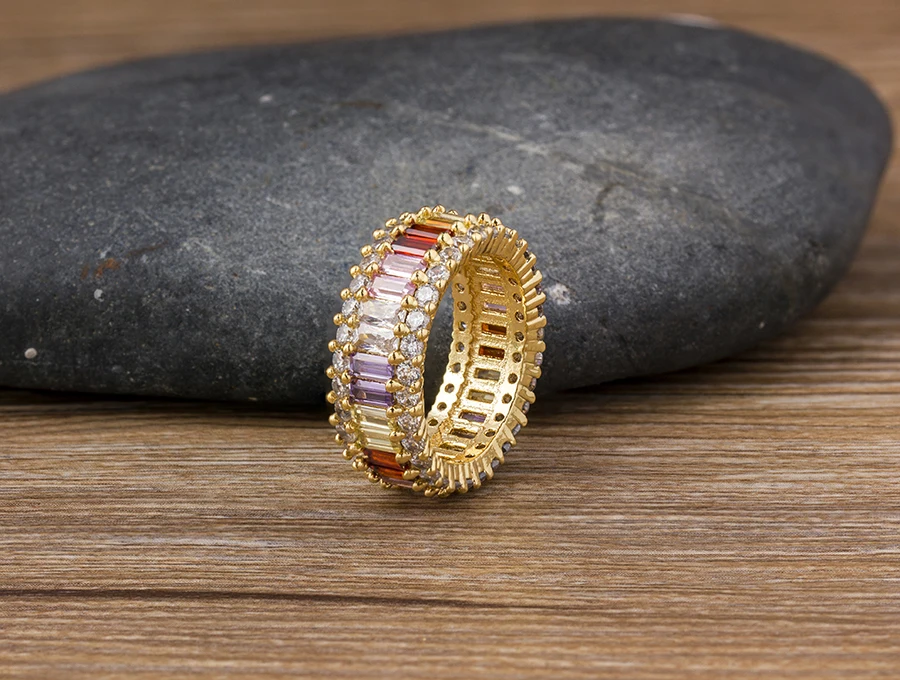 Горячая Распродажа, тонкое Радужное CZ Золотое кольцо для женщин, модное обручальное кольцо, высокое качество, очаровательные ювелирные изделия