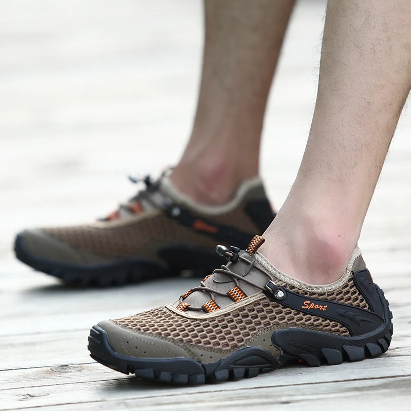 

Outdoor Sport Hiking Shoes Air Mesh Microfiber Shoe Upper Wading Shoes Trekking Men Summer Lazy Lycra Spring Trekking Brown Shoe