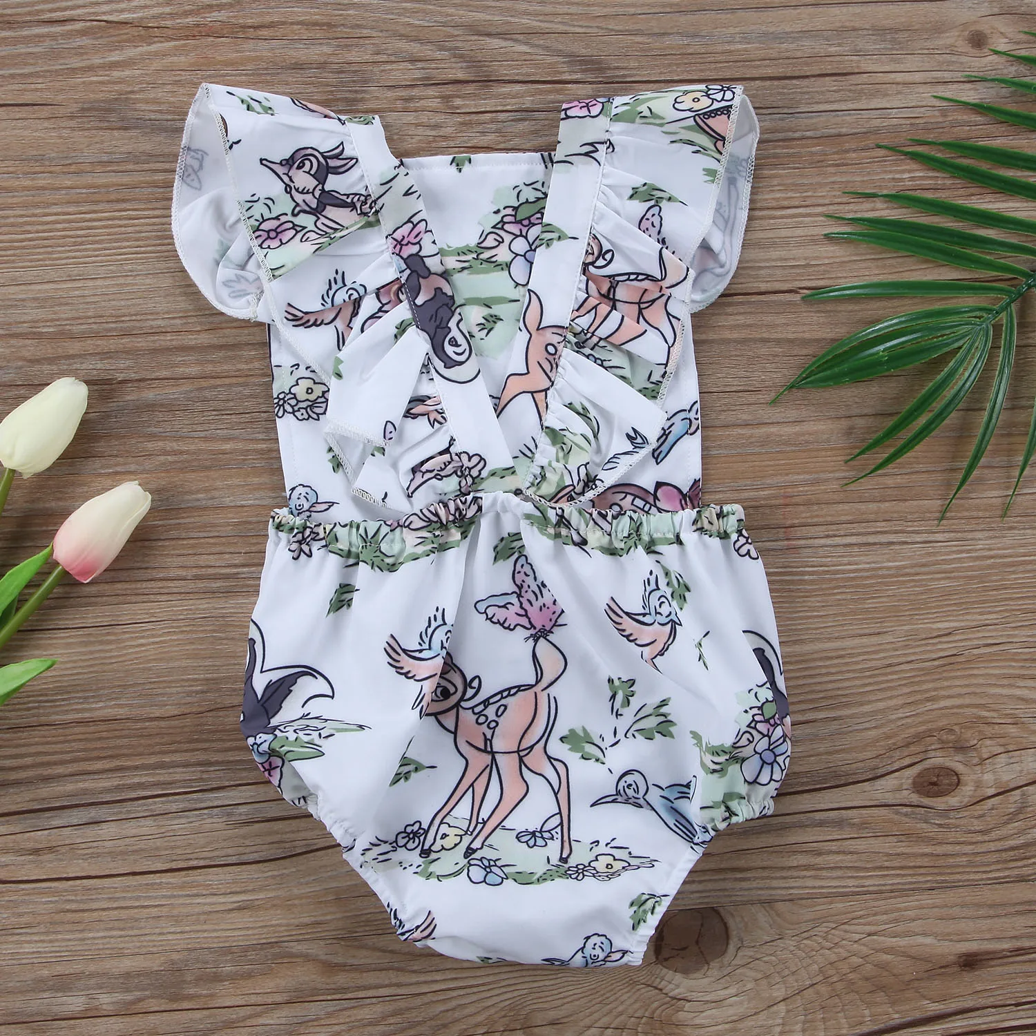 Летний комбинезон для новорожденных мальчиков и девочек с рисунком оленя птицы