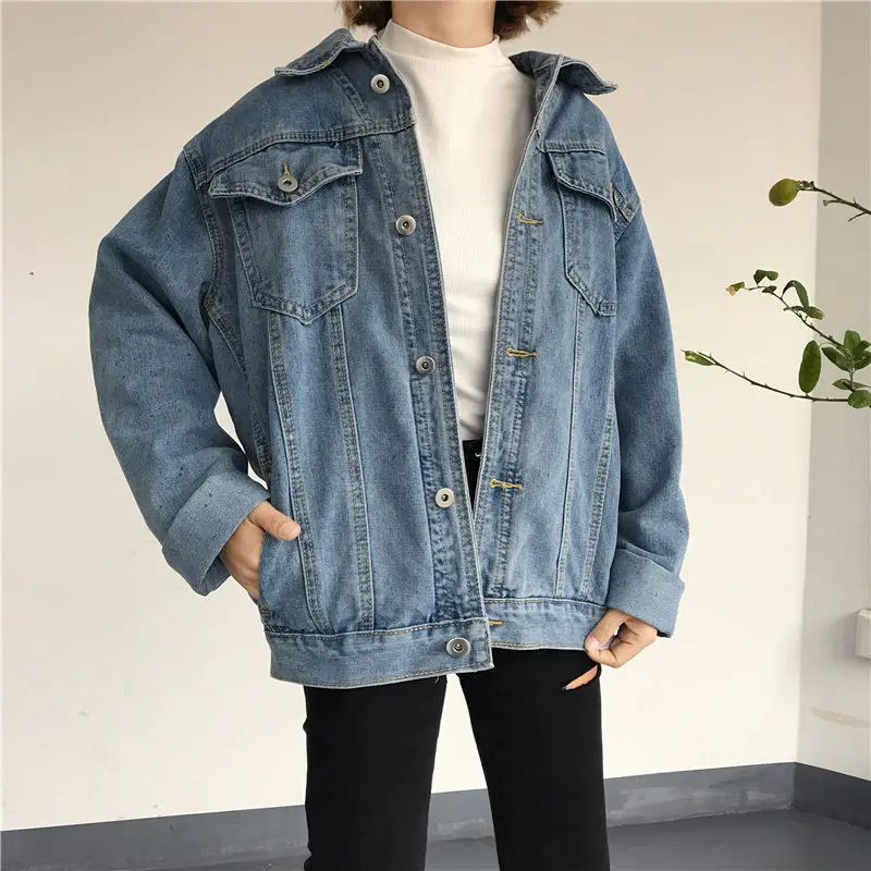 NiceMix 2019 Winter Vintage Jeans Jacket Plus Size Women Coat Plus Size Bomber Jacket Letter Appliques Loose Denim Jackets