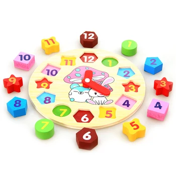 

Kids Montessori Wooden Toys Baby Cartoon Rabbit Clock Blocks Colorful Geometric Assembling Blocks Early Educational Preschool