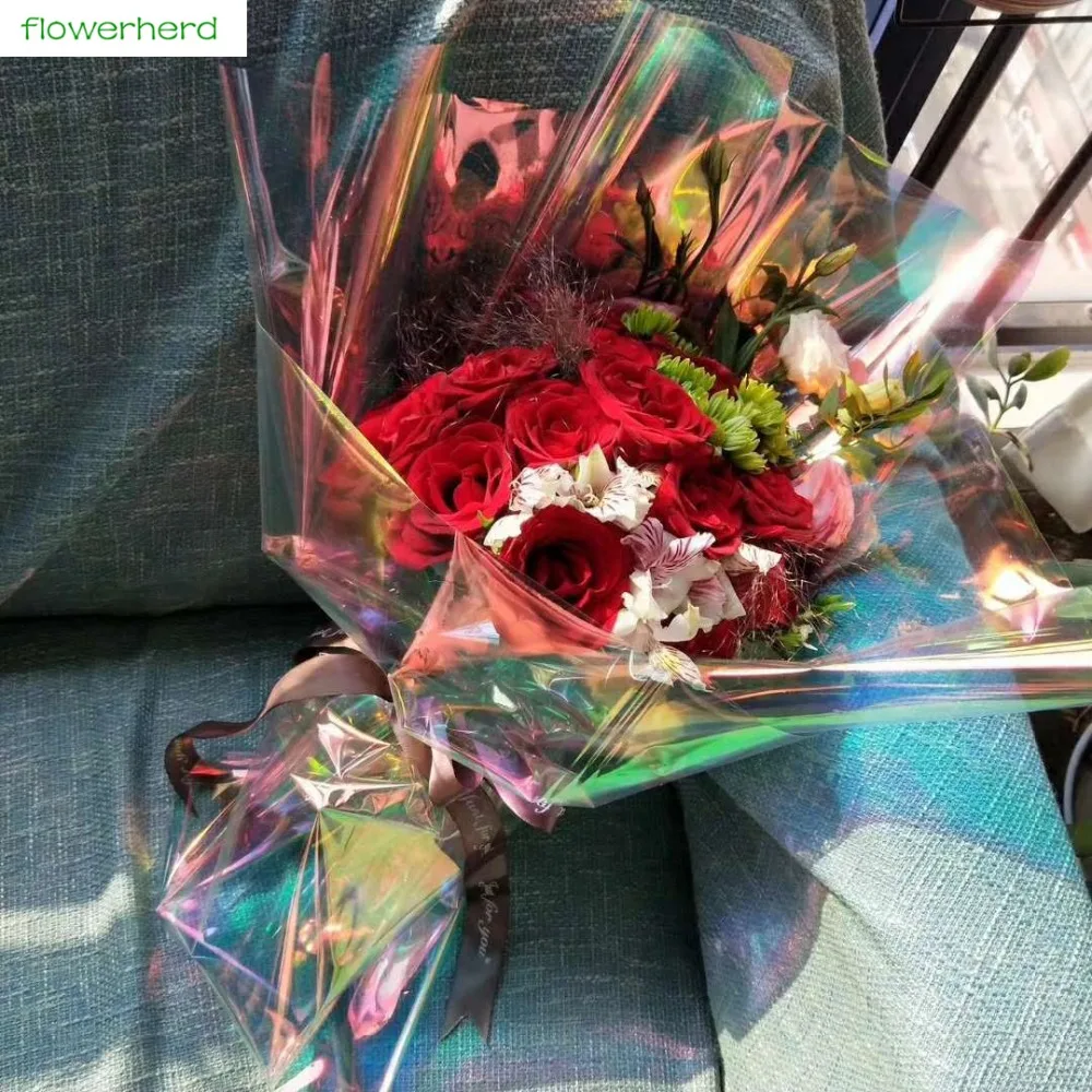 

1roll 10m Bright Flower Bouquet Packaging Laser Paper Florist Supplies Gift Box Wrapping Paper Handmade Material Decor for Home