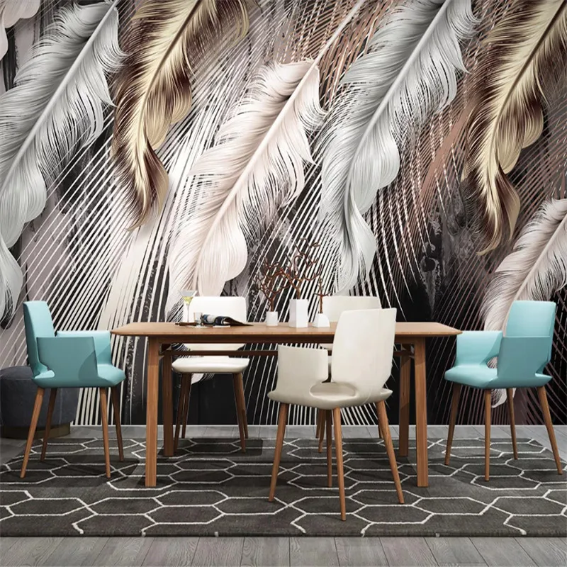 Custom 3d wallpaper Nordic modern minimalist light luxury feather line living room bedroom wall - high-grade waterproof material Custom 3d wallpaper Nordic modern minimalist light luxury feather line living room bedroom wall - high-grade waterproof material
