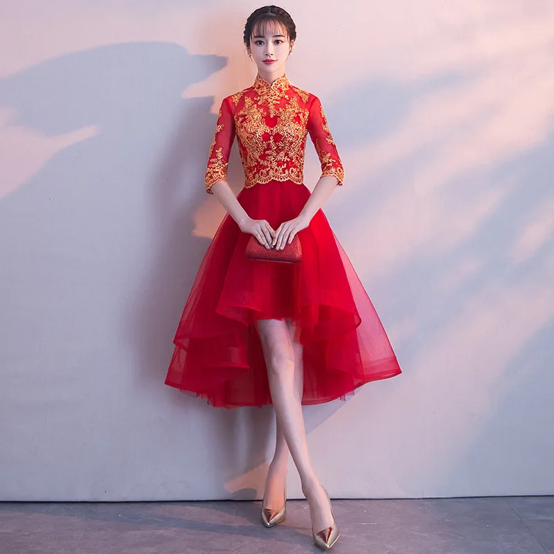 Красное традиционное китайское свадебное платье Cheongsam длинное Qipao свадебное традиционное Классическое женское платье восточные платья Vestido Novia - Цвет: red