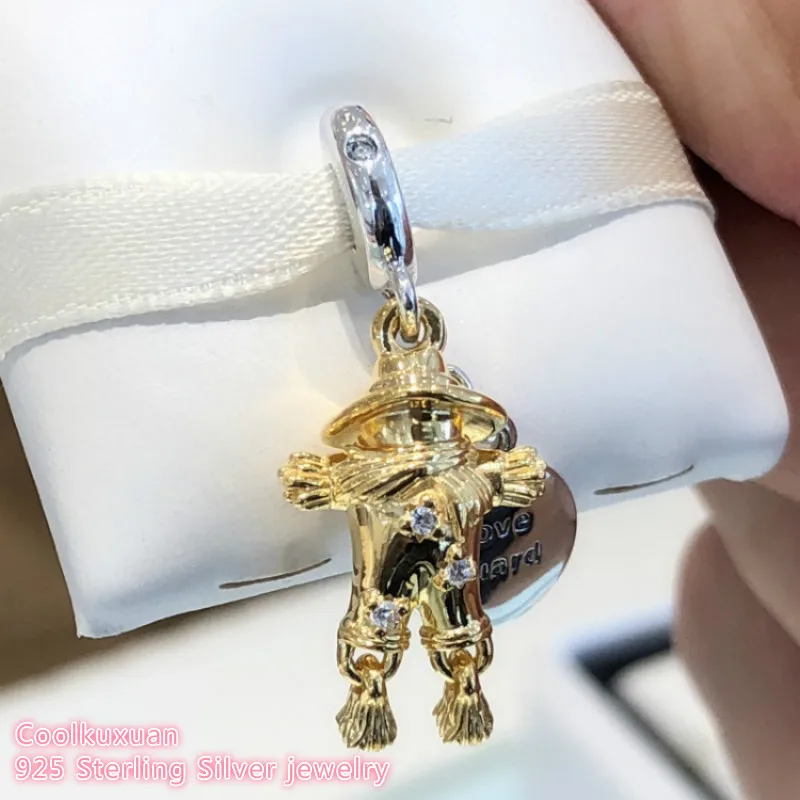 

2018 Autumn Original 925 Sterling Silver Scarecrow Guardian Charm, Yellow color & Clear CZ Beads Fit Pandora Charms Bracelet