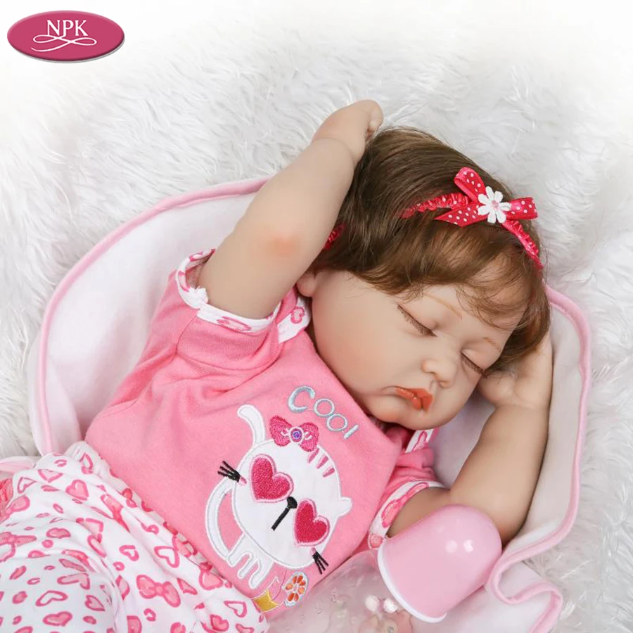 NPK 55CM SIlicone Reborn Baby Doll Girl 22 inch Soft Cloth Body Handmade Lifelike Newborn Sleeping Pink Princess Doll Soft Toys (2)
