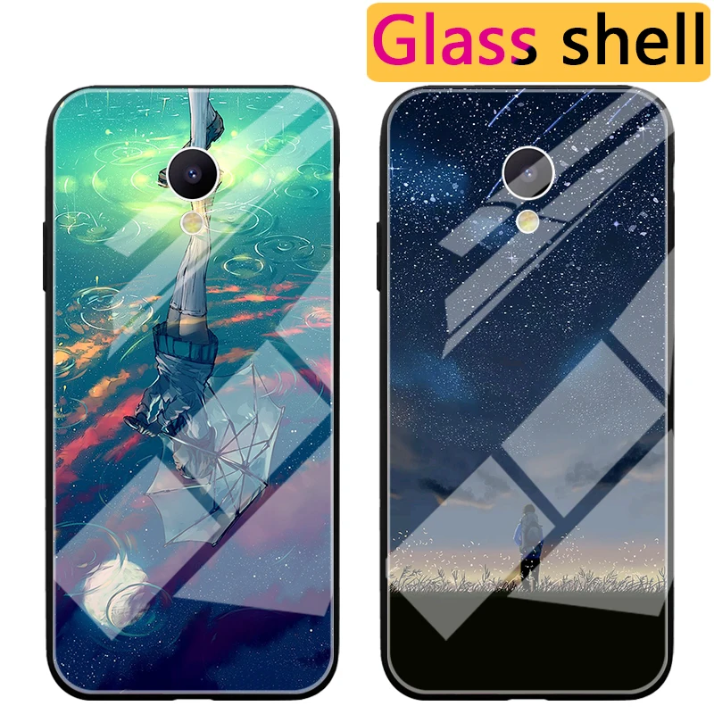 

Abstract Space Glass Case For Meizu V8 15 / 16 / 16th Plus Sky Phone Case For Meizu M6s mblu S6 Back Cover