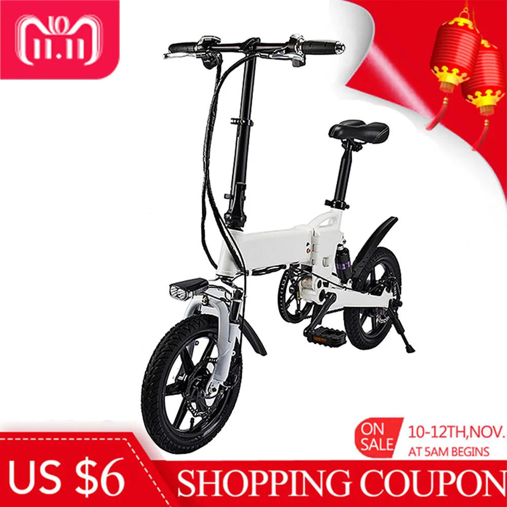 

Smart Folding Electric Bike 14 Inch Inflatable Rubber Tire Double Disc Brakes 5.2Ah Battery EU Plug Electric Bicycle