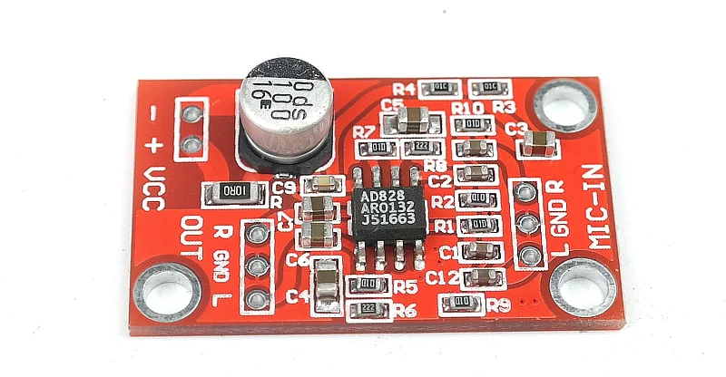 DC 3,7 V-12 V AD828 Стерео предусилитель динамический микрофон модуль усилителя 5v 6v