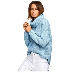 Женская Мода осень-зима толстый свитер дамы с рукавами «летучая мышь» свободные Свитер с воротником Повседневное трикотажный пуловер