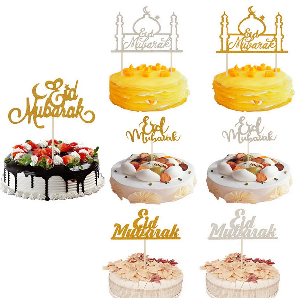 1PCs Happy Eid Mubarak Cake Toppers Gold Silver Muslim Party Decoration Radaman Card Insert Baking Accessory | Дом и сад