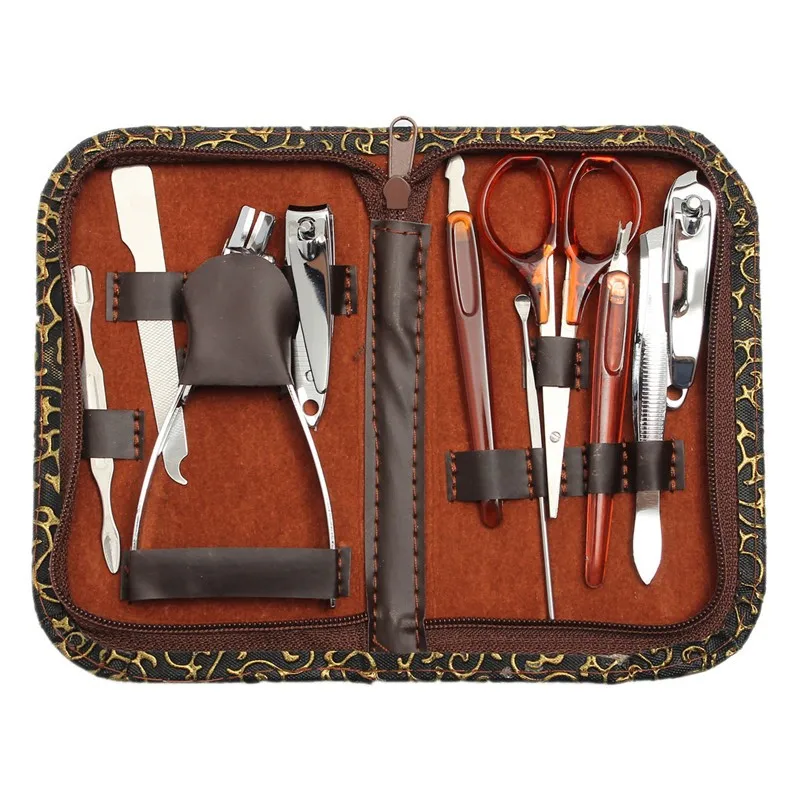 

10 In 1 Pedicure Manicure Set Nail Art Cuticle Clippers Nipper Scissors Cleaner Grooming Stainless Steel Nail Case Tool Kit