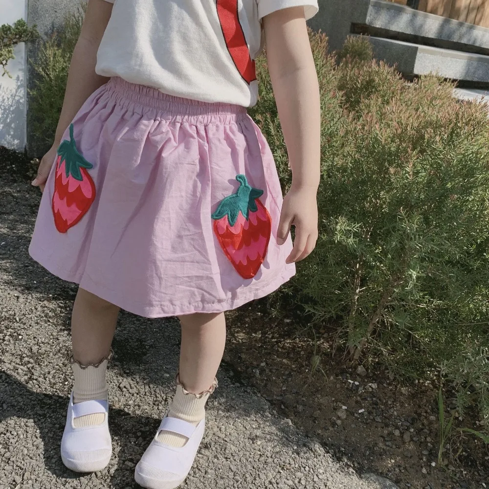 

2019 Summer new items Toddlers Girls Skirts Strawberry Embroidery Pockets Kids Clothes Cotton Baby Children Cute Skirt