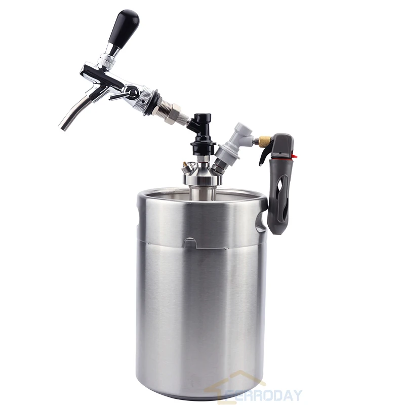 

Homebrew 5L Mini Keg Beer Growler Spears with Tap Faucet CO2 Injector Premium 304 Stainless Steel Bar Set Wine Pot New Type