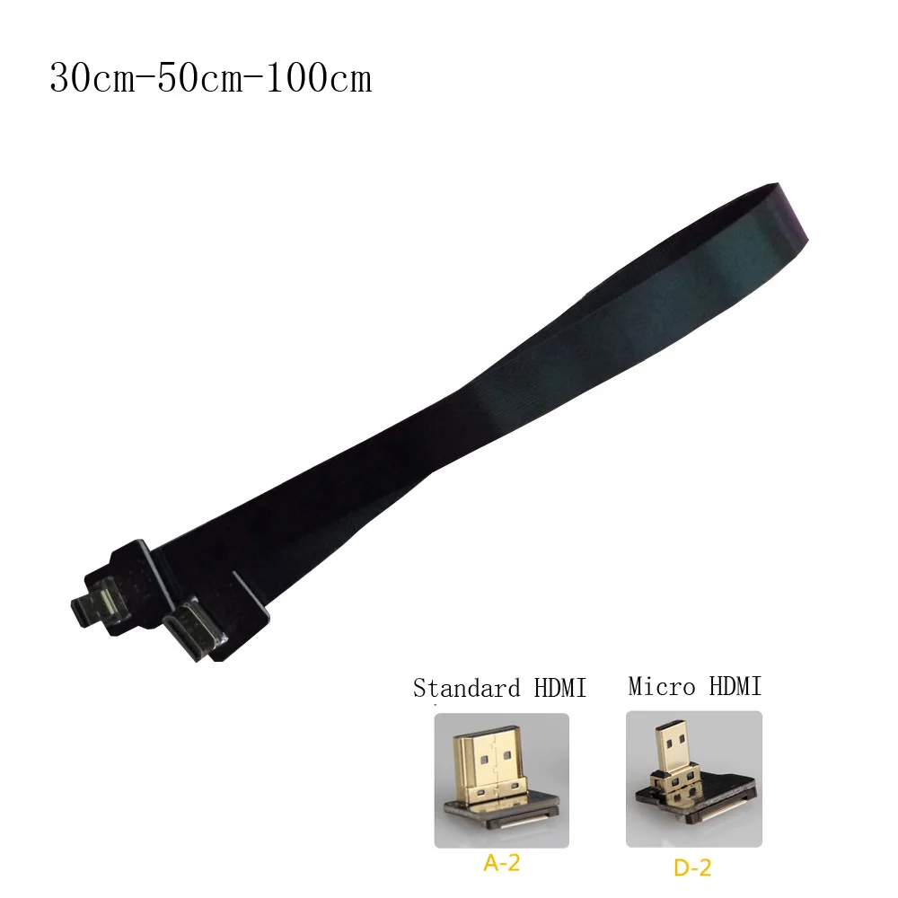 90 градусов угловой FPV микро HDMI штекер к стандарту FPC мягкий плоский кабель 30 см 50 100