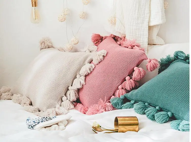 Вязаный чистый чехол для подушки Подушка акриловый шар кисточка на диван-кровать для дома комнаты текстиль взрослый ребенок любовник красота Dec FG812