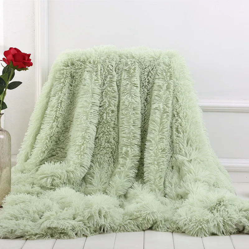 Новое поступление, элегантное покрывало для кровати, дивана, большого размера, 160*200 см, длинное мохнатое мягкое теплое постельное белье, Рождественский подарок - Цвет: Mint Green