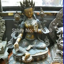 Bi00884 2" Тибет Буддизм Fane Фиолетовый Бронзовый вырезать Зеленая Тара kwan-Инь статуя Будды