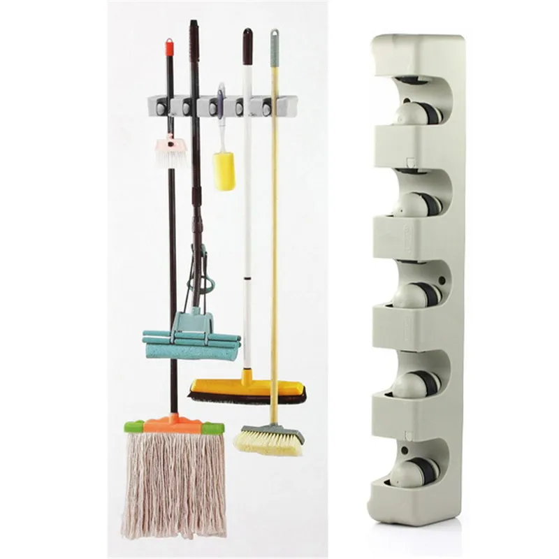 ABS Kitchen Organizer 5 Position Wall Mounted Bathroom Shelf Storage Holder for Mop Brush Broom Mops Hanger Bathroom Shelves