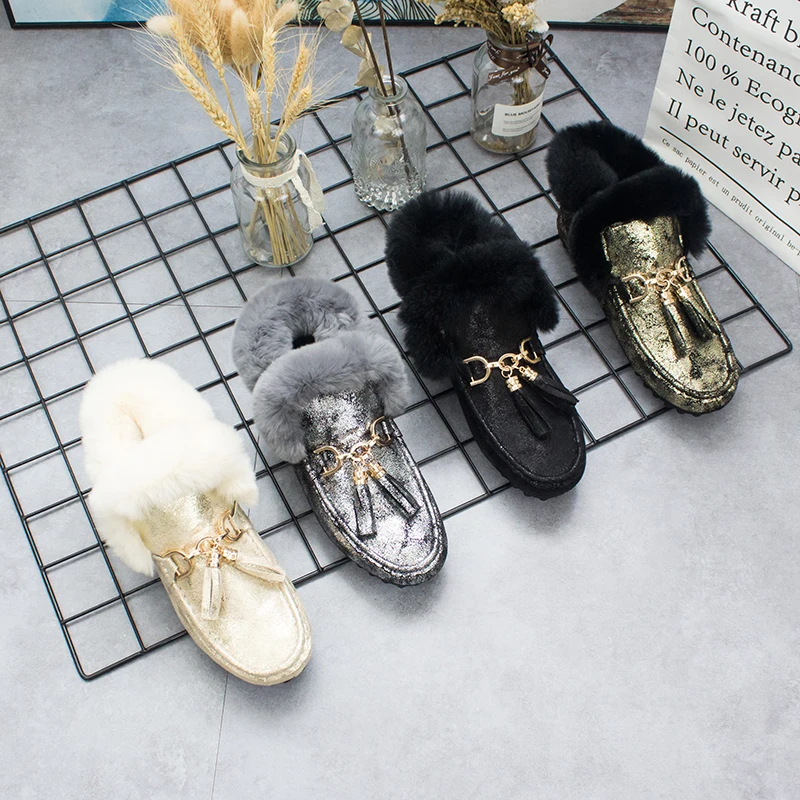 

Europe Style Autumn & Winter Artificial Fur Flat Heels Women's Shoes Tassel Peas Shoes Warm Female Shoes 5 Colors