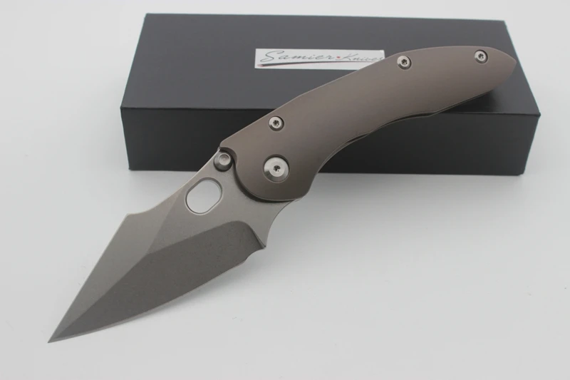 

Samier Knives Custom Stitch Folding Knife Stonewashed S35VN Blade Anodized Titanium Handle Pocket Knife Survival Camping Tools