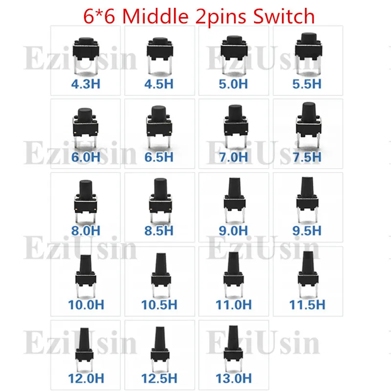 Тактильные Такт кнопочный Микровыключатель среднего 2pin 6*6*4,3/4,5/4,7/5/5,5/6/6,5/7/7,5/8/8,5/9/9,5/10 10,5/11/11,5/12/13