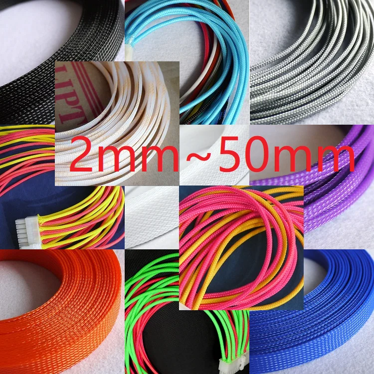 

Colorful PET Expandable Cable Sleeve 2mm ~ 30mm Tight Braided High Density Hardness Insulate Line Protect Wire Wrap Gland Sheath