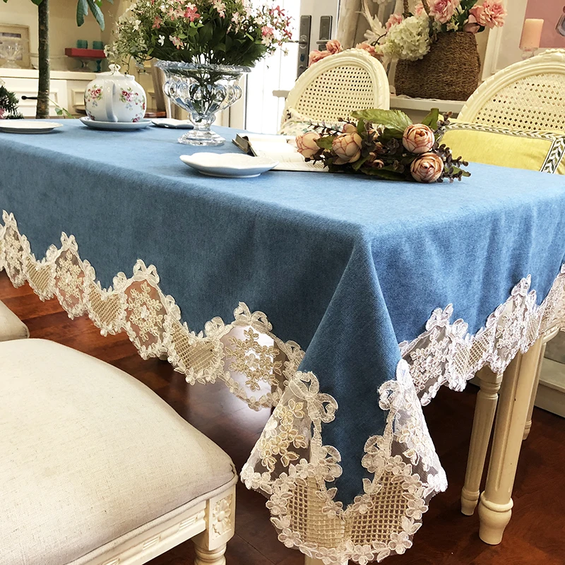 

New European Style Linen Patchwork Lace Table Work Dresser Dinner Tea End Decor Dustproof Table Cover Quality Luxury Tablecloth