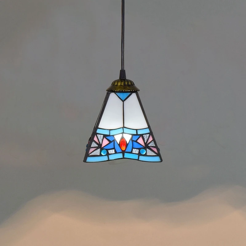 

Mediterranean Blue square Restaurant Art lighting Bar terrace Stained glass Aisle Small Pendant Lights E27 110-240V 6 inch 15CM