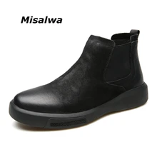 Misalwa/; мужские ботинки «Челси»; фирменные мужские ботинки из спилка; качественные ботинки без шнуровки в байкерском стиле; мужские теплые короткие ботильоны