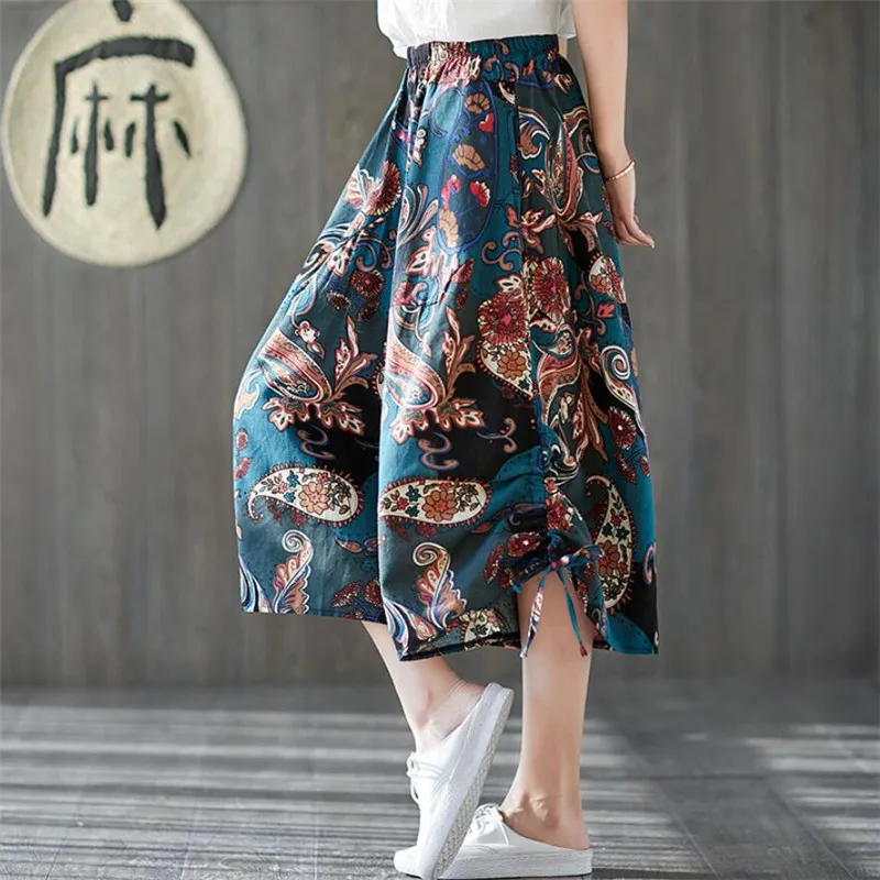 Summer Women Cropped Harem Pants Cotton Linen Wide Leg Pants Female Beach Casual Boho Print Multi-color Capri Pants Summer Women Cropped Harem Pants Cotton Linen Wide Leg Pants Female Beach Casual Boho Print Multi-color Capri Pants