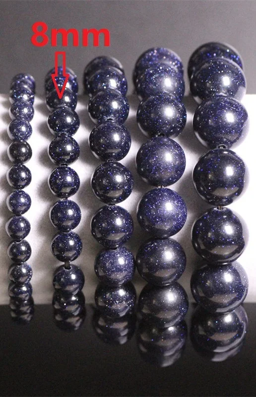 Натуральные камни синий браслет из песчаника авантюрин Кристалл кварц круглый шарик для мужчин и женщин браслет целебная энергия подарок удачное ювелирное изделие - Окраска металла: 8mm Beads
